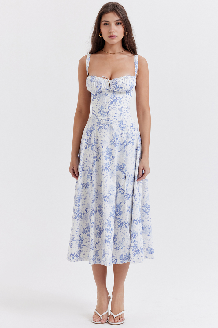 Elegantes Midikleid mit eckigem Ausschnitt und schmalen Trägern
