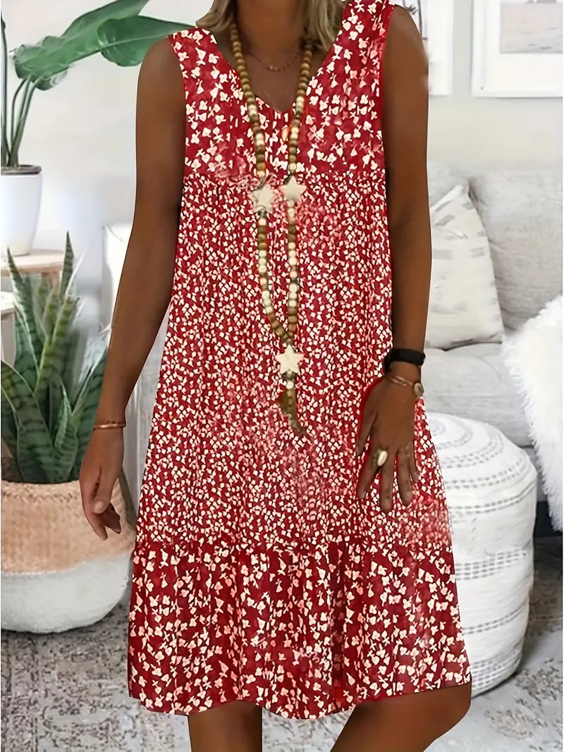 Leichtes Sommerkleid für Damen mit offenem Ausschnitt ohne Ärmel