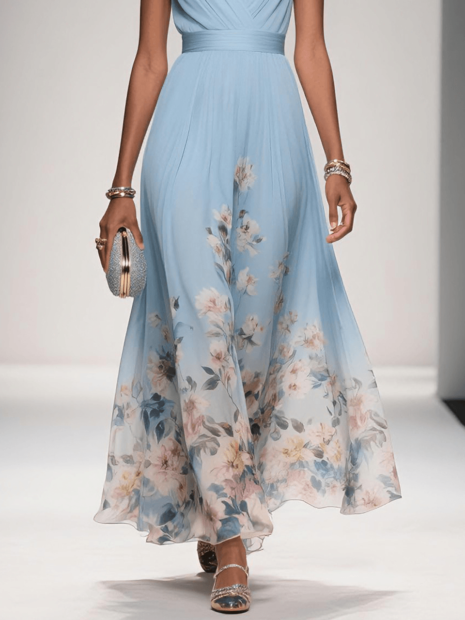 Maxikleid mit Blumenmuster und ärmellosem Schnitt in A-Linie