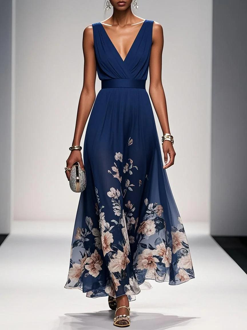 Maxikleid mit Blumenmuster und ärmellosem Schnitt in A-Linie