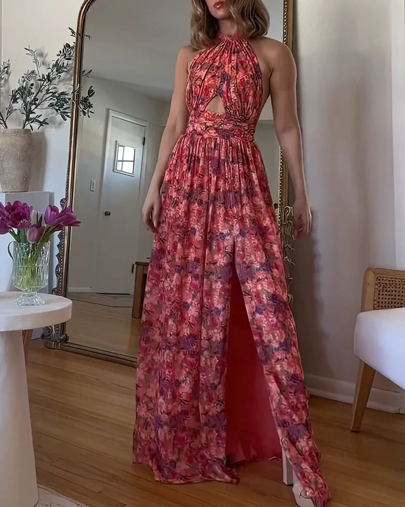 Maxikleid mit Blumenmuster und offenem Rücken im Halterstil für besondere Anlässe