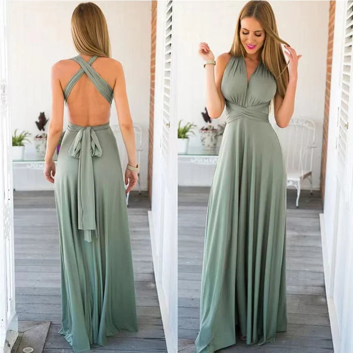 Langes Sommerkleid für Damen mit Bindegürtel und flexibler Tragemöglichkeit