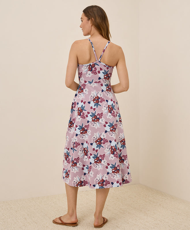 Leichtes Midikleid mit schmalen Trägern und ausgestelltem Schnitt für warme Anlässe
