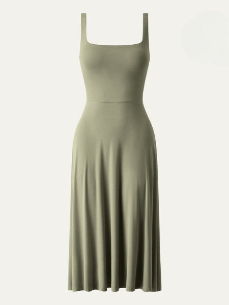 Fließendes Midikleid für Damen mit eckigem Ausschnitt und schmalen Trägern