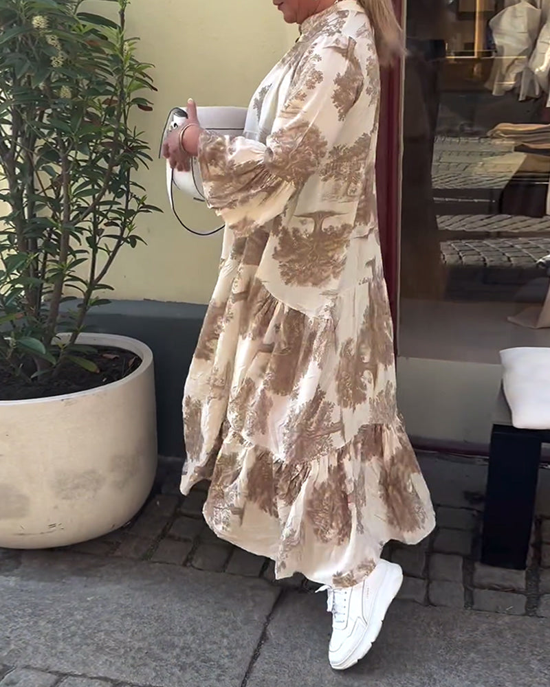 Lockeres Damenkleid im Patchwork Stil mit V-Ausschnitt und weiten Ärmeln