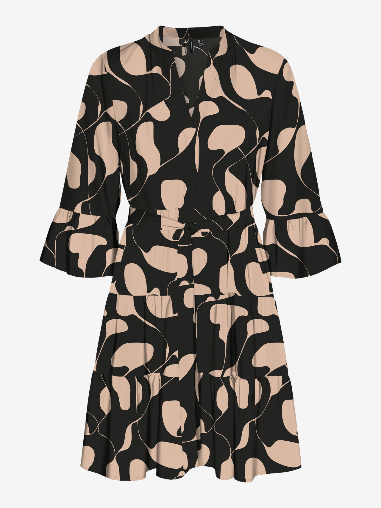 Kurzes Freizeitkleid mit geometrischem Muster und V-Ausschnitt