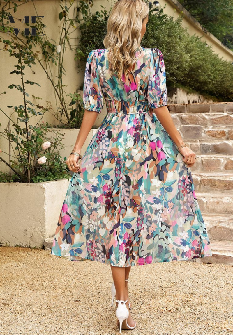 Zeitloses Midikleid mit kurzen Ärmeln für stilvolle Auftritte