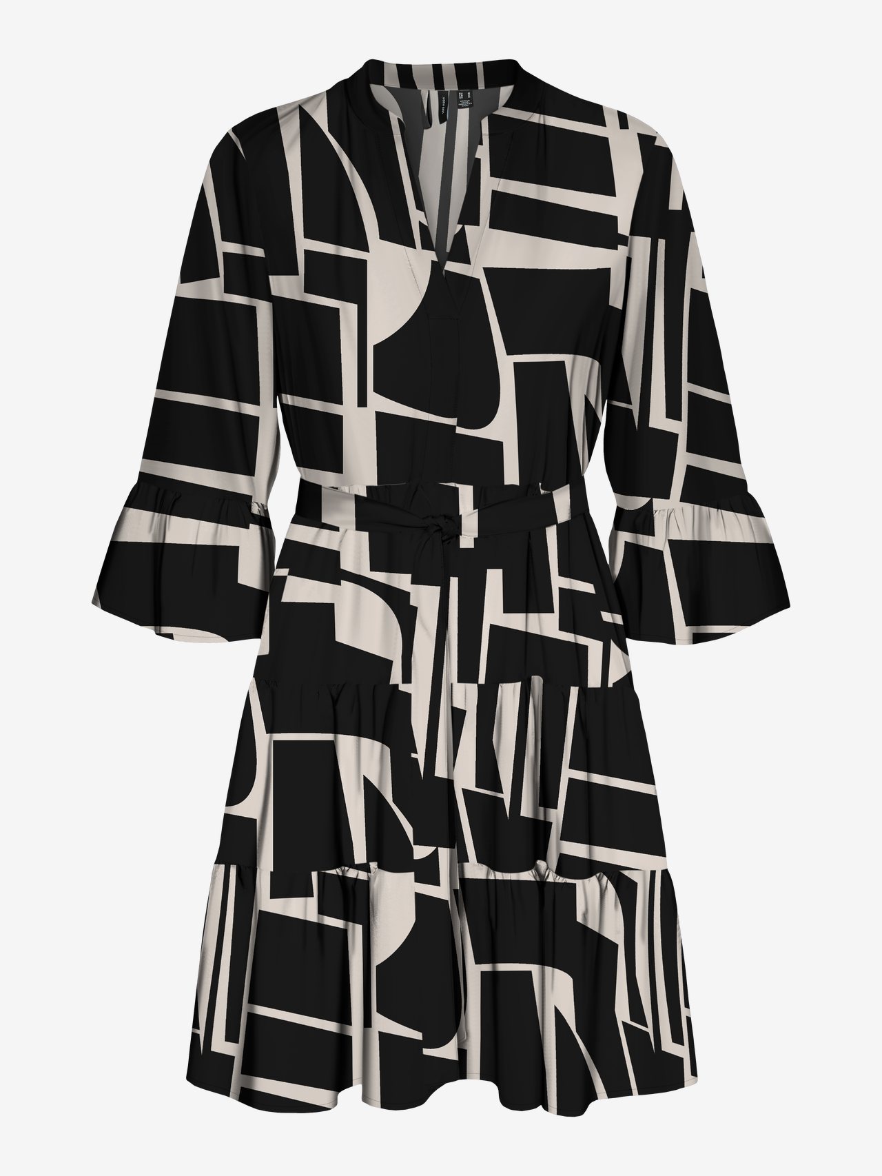 Kurzes Freizeitkleid mit geometrischem Muster und V-Ausschnitt