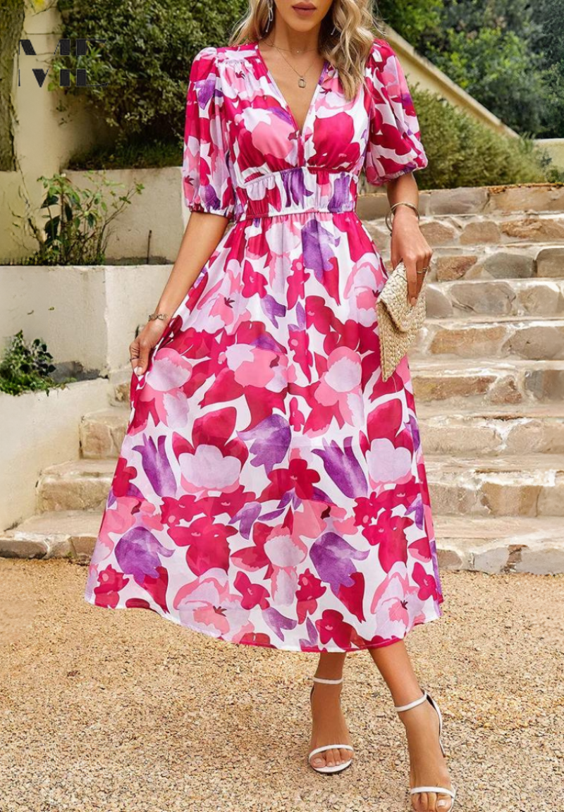 Zeitloses Midikleid mit kurzen Ärmeln für stilvolle Auftritte