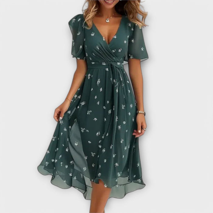 Elegantes Kleid mit V-Ausschnitt und kurzen Ärmeln