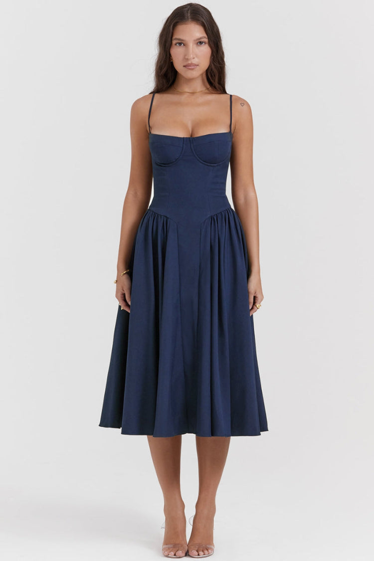 Midikleid mit Korsettstil und schmalen Trägern