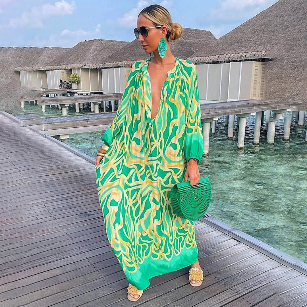 Luftiges Maxikleid mit sommerlichem Muster und weitem Schnitt für entspannte Tage