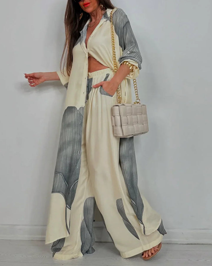 Elegantes Damen Set mit langem Hemd und weiter Hose