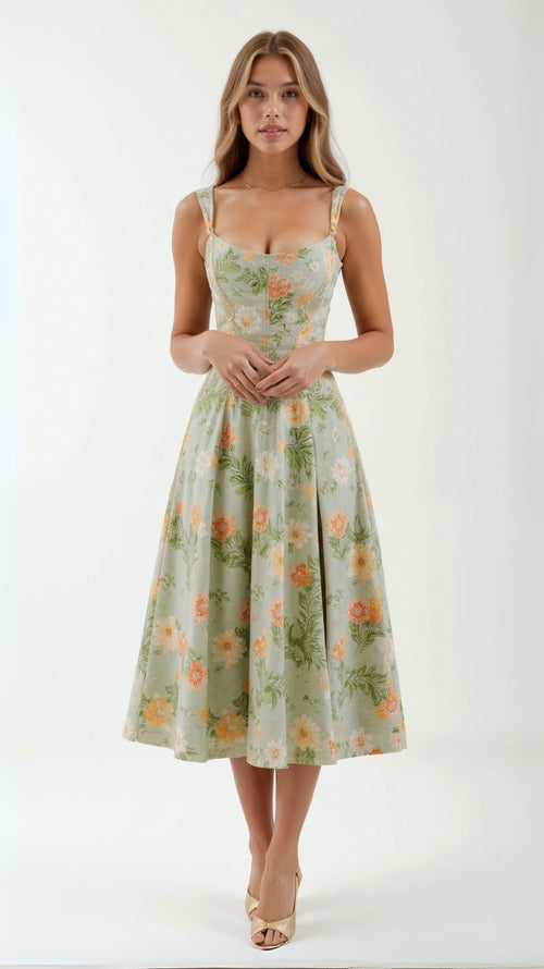 Langes Blumenkleid mit Volantdetails für luftige Sommertage