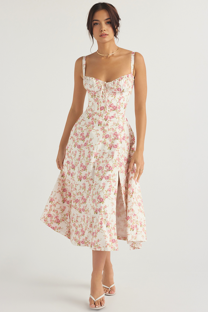 Elegantes Midikleid mit eckigem Ausschnitt und schmalen Trägern