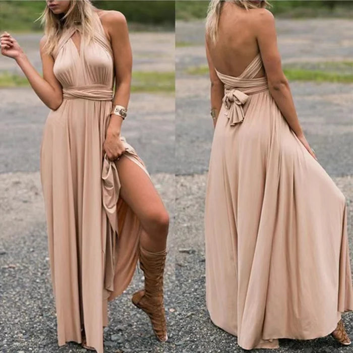 Langes Sommerkleid für Damen mit Bindegürtel und flexibler Tragemöglichkeit