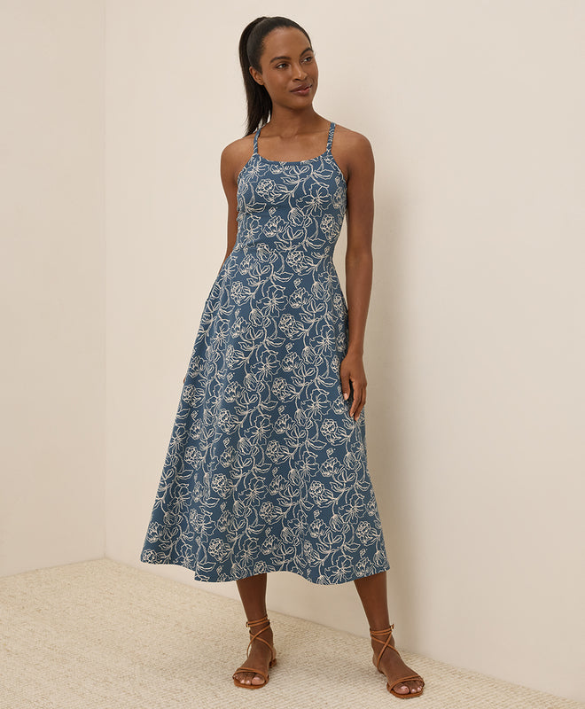 Leichtes Midikleid mit schmalen Trägern und ausgestelltem Schnitt für warme Anlässe