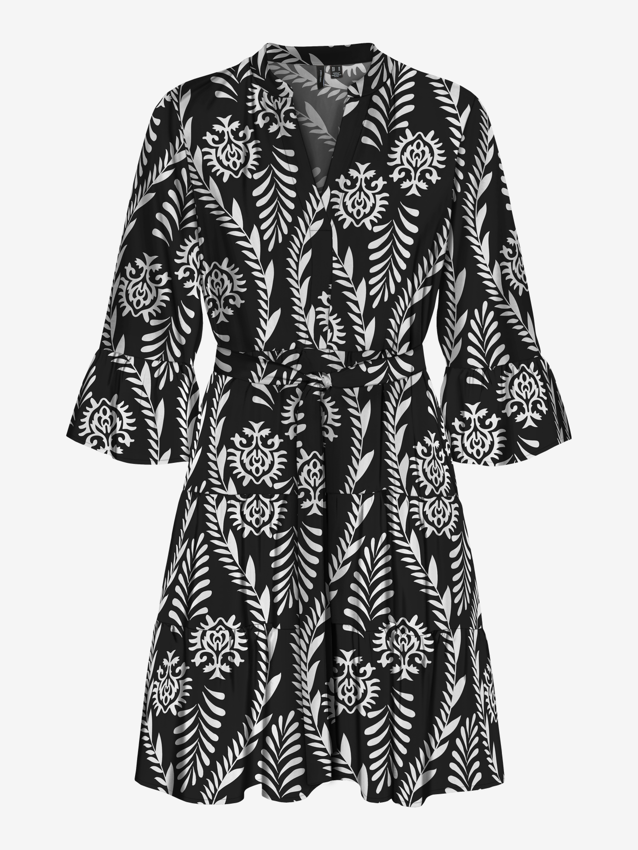 Kurzes Freizeitkleid mit geometrischem Muster und V-Ausschnitt