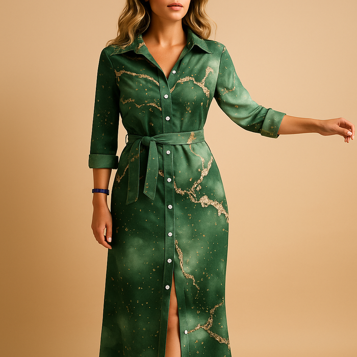 Langes stilvolles Damenkleid mit schlichten Ärmeln für den Alltag