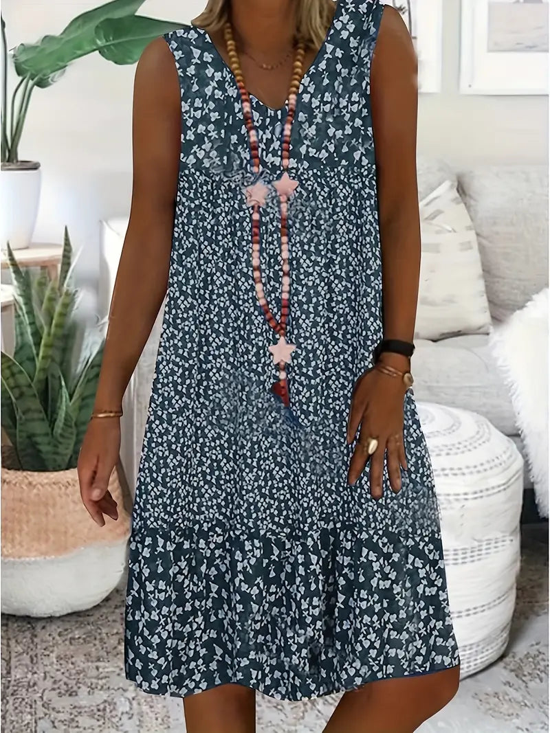 Leichtes Sommerkleid für Damen mit offenem Ausschnitt ohne Ärmel