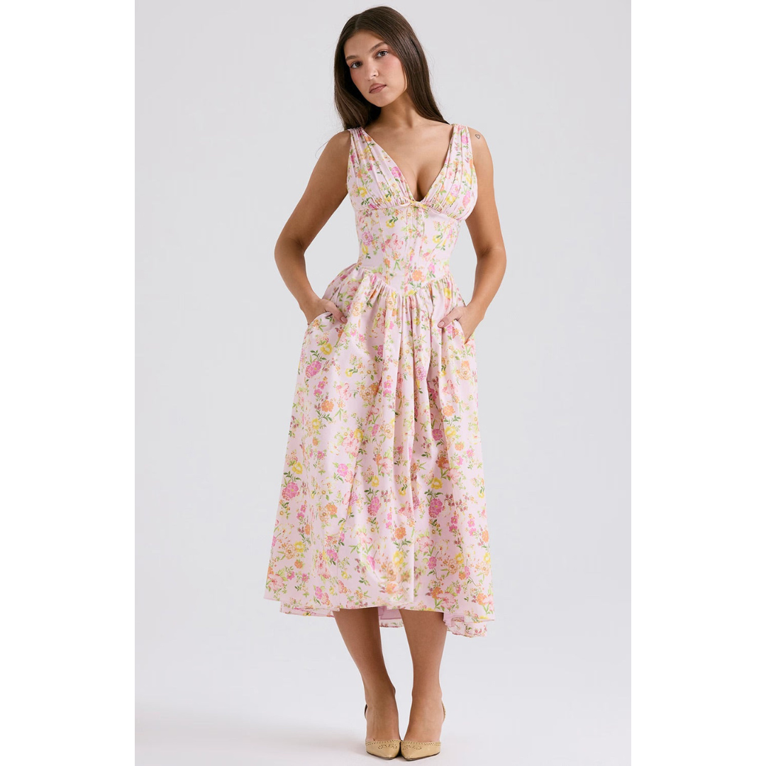 Midi Kleid mit floralem Muster für elegante Anlässe