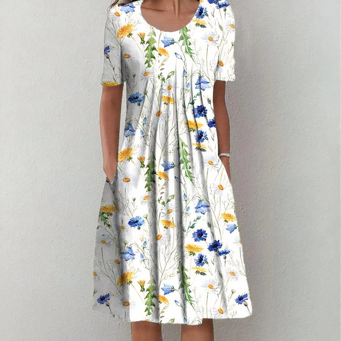 Lässiges Midikleid mit Blumendesign und rundem Ausschnitt