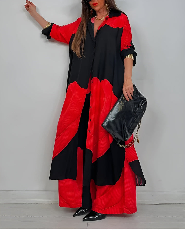 Elegantes Damen Set mit langem Hemd und weiter Hose