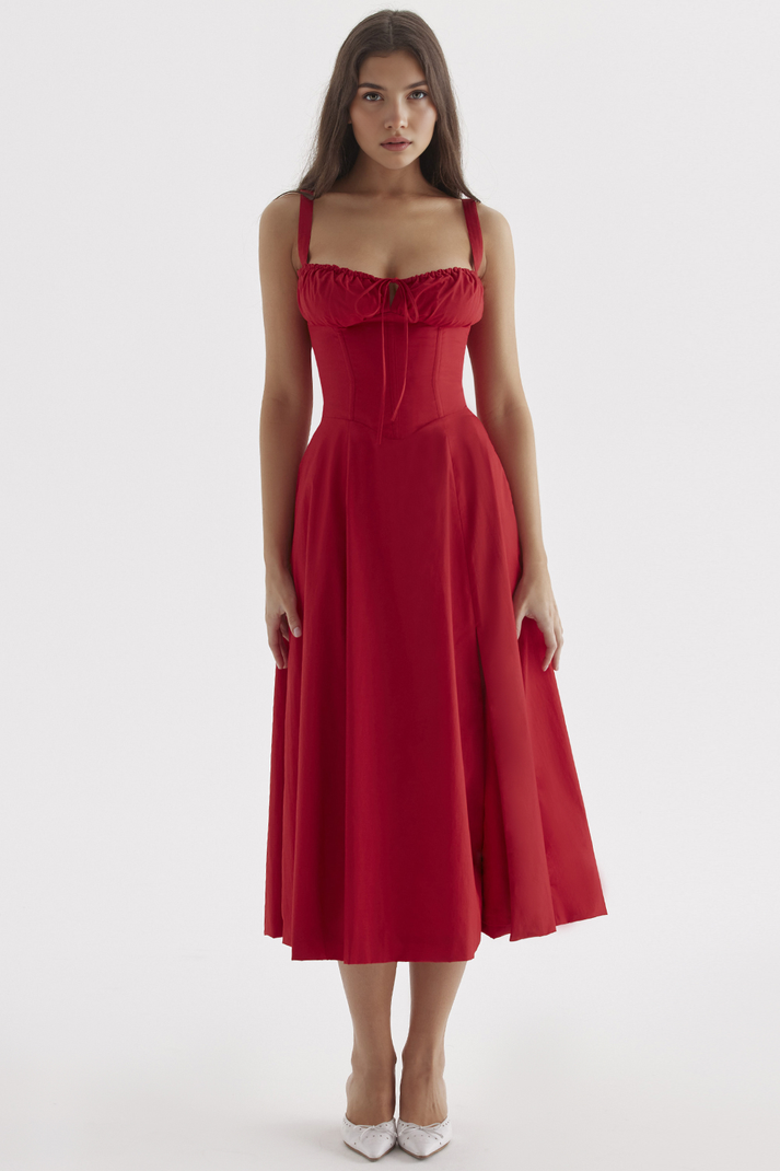 Elegantes Midikleid mit eckigem Ausschnitt und schmalen Trägern