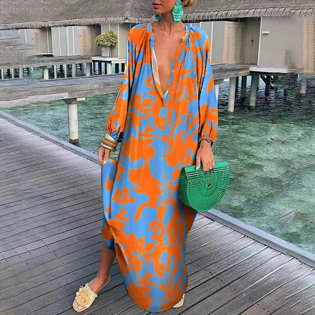 Luftiges Maxikleid mit sommerlichem Muster und weitem Schnitt für entspannte Tage