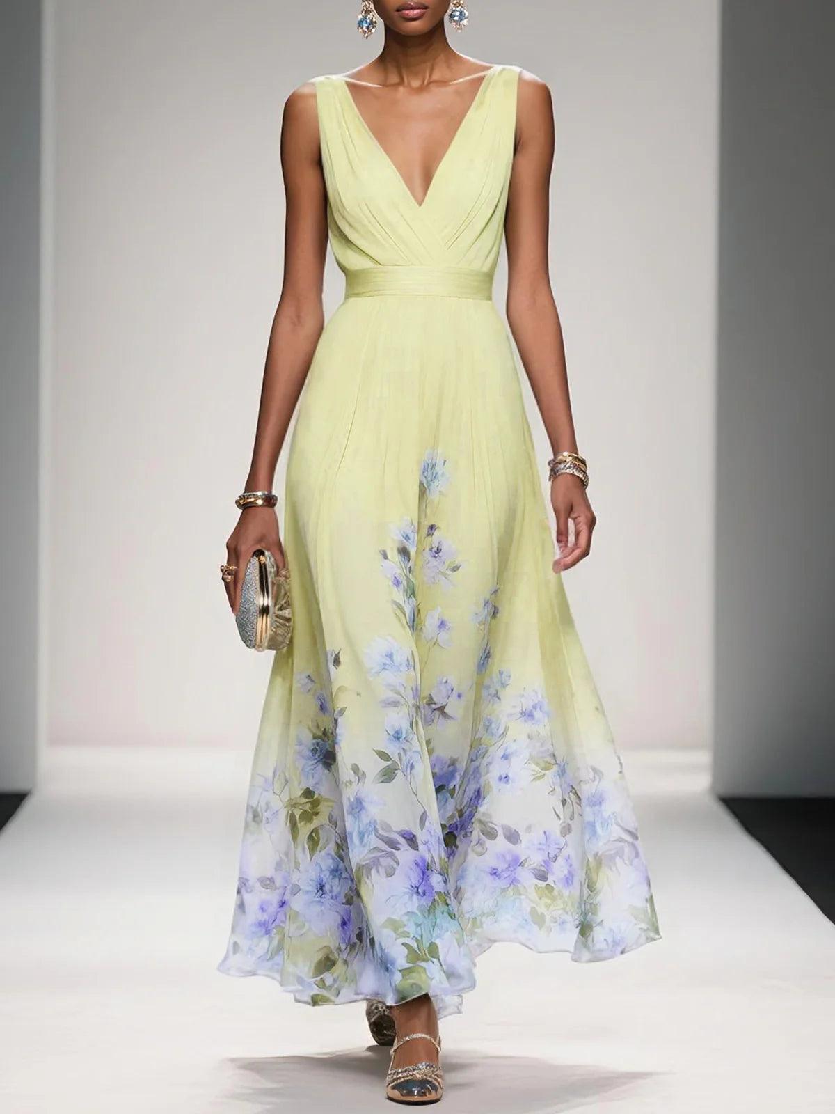 Maxikleid mit Blumenmuster und ärmellosem Schnitt in A-Linie