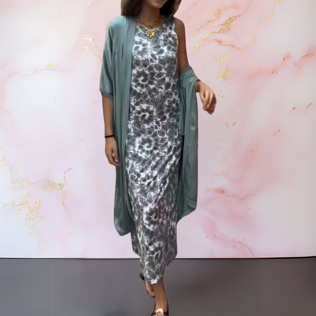 Zweiteiliges Damen Set mit ärmellosem Maxikleid und langem Cardigan