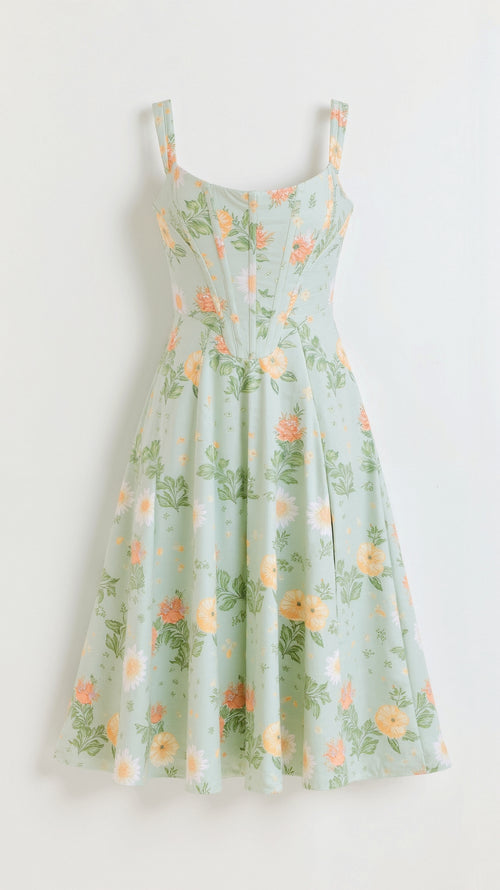 Langes Blumenkleid mit Volantdetails für luftige Sommertage