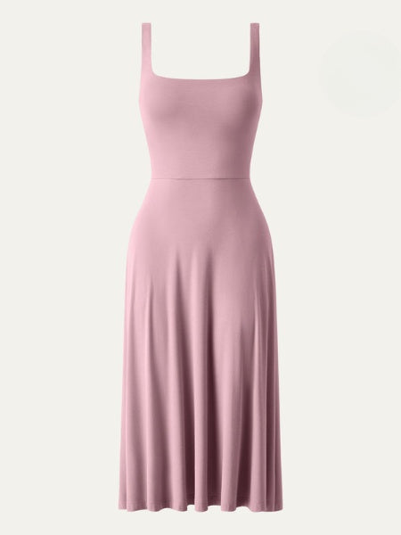 Fließendes Midikleid für Damen mit eckigem Ausschnitt und schmalen Trägern