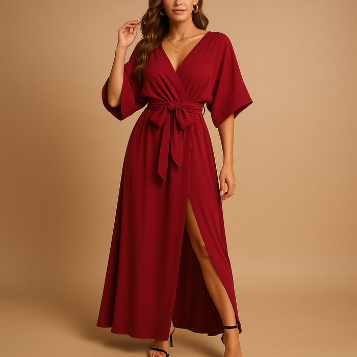 Langes elegantes Kleid mit lockerer Form und kurzen Ärmeln