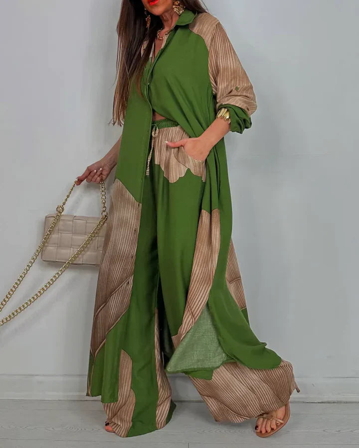 Elegantes Damen Set mit langem Hemd und weiter Hose