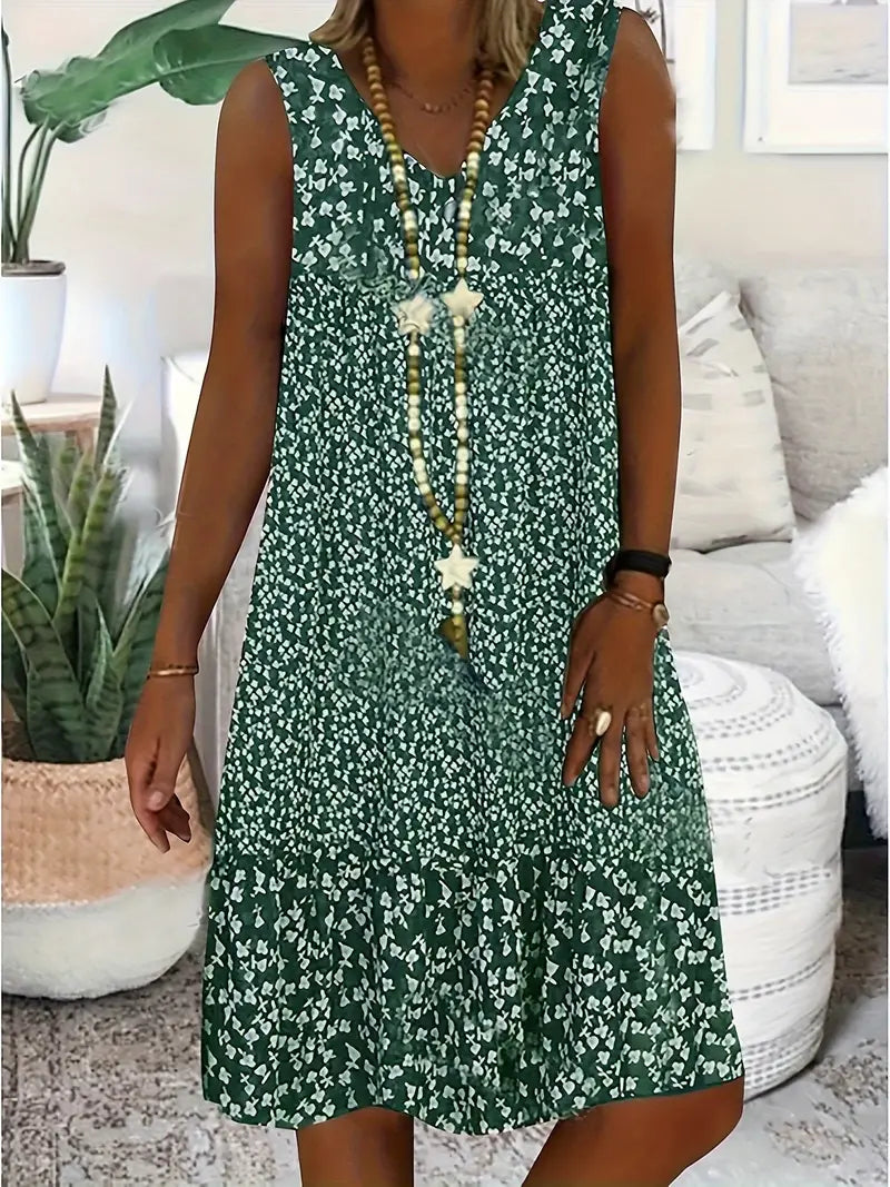 Leichtes Sommerkleid für Damen mit offenem Ausschnitt ohne Ärmel