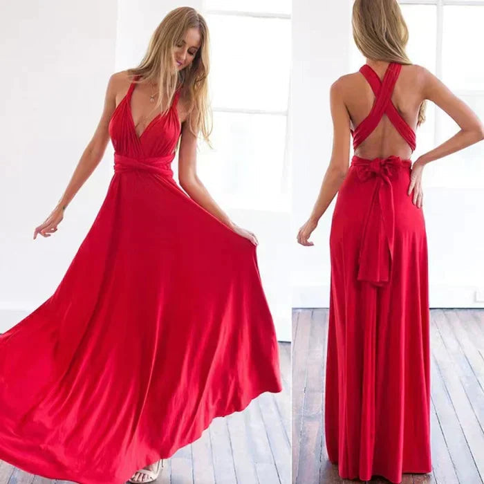 Langes Sommerkleid für Damen mit Bindegürtel und flexibler Tragemöglichkeit
