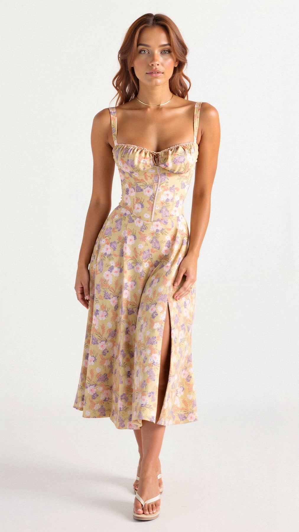 Midikleid mit floralen Details und Trägern für stilvolle Sommertage