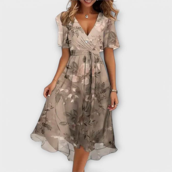 Elegantes Kleid mit V-Ausschnitt und kurzen Ärmeln