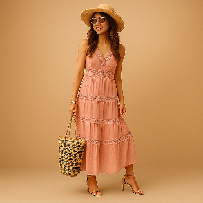 Langes ärmelloses Boho Sommerkleid für Damen mit modernem Stil