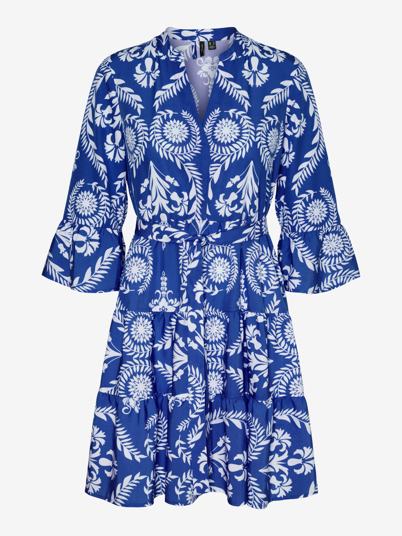 Kurzes Freizeitkleid mit geometrischem Muster und V-Ausschnitt