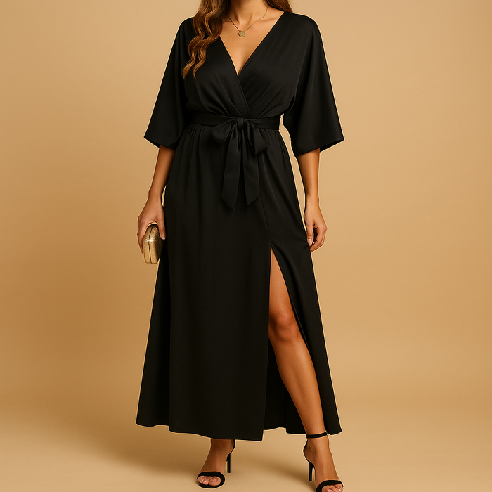 Langes elegantes Kleid mit lockerer Form und kurzen Ärmeln
