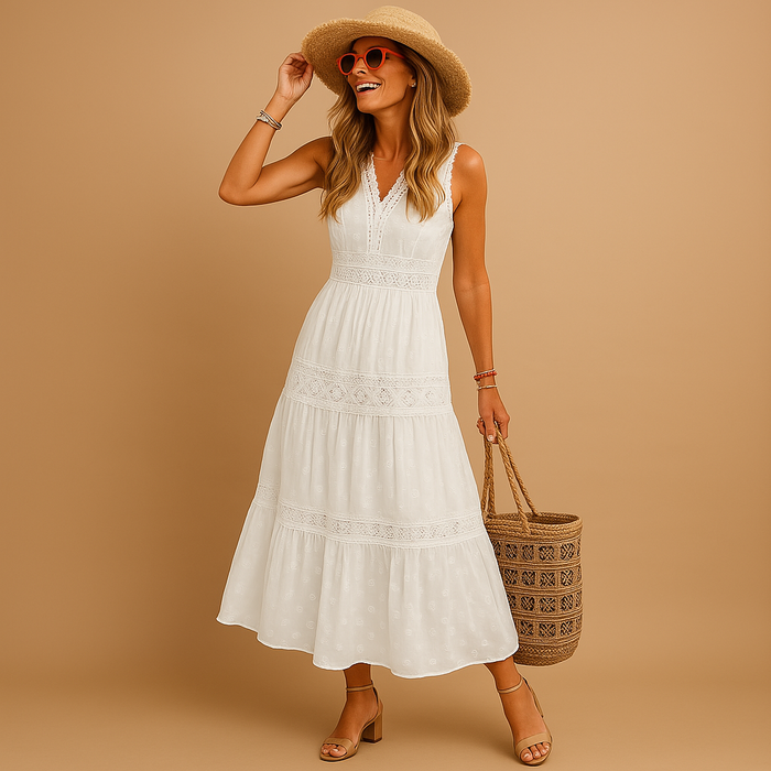 Langes ärmelloses Boho Sommerkleid für Damen mit modernem Stil