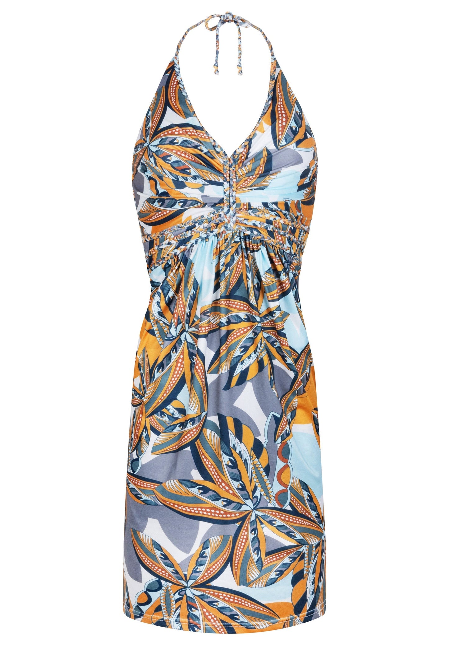 Kurzes Sommerkleid mit Haltertop und offenem Rücken