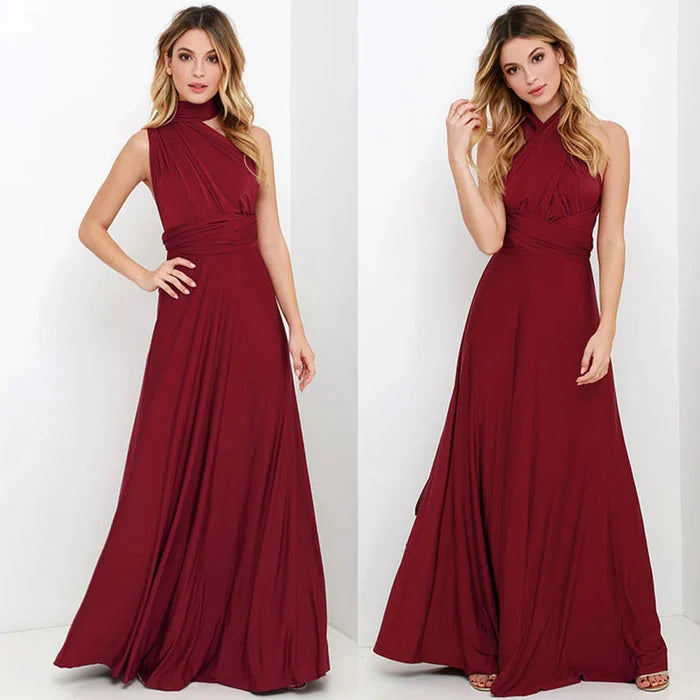 Langes Sommerkleid für Damen mit Bindegürtel und flexibler Tragemöglichkeit