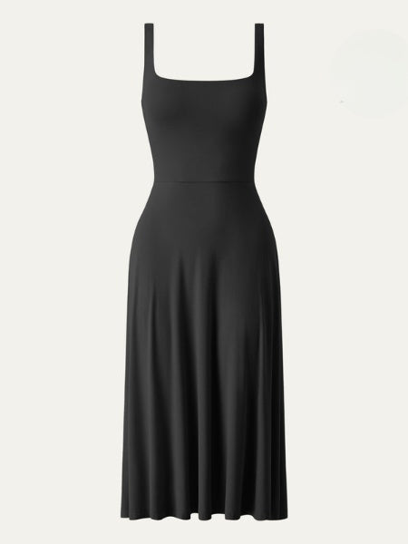 Fließendes Midikleid für Damen mit eckigem Ausschnitt und schmalen Trägern