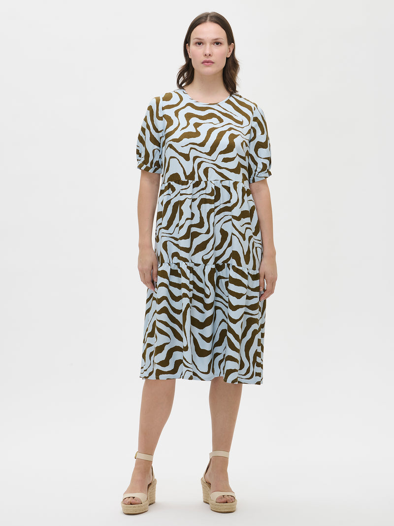 Lässiges Midikleid mit Animalmuster und kurzen Ärmeln