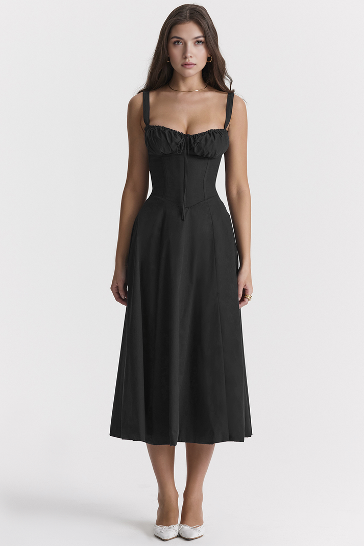 Elegantes Midikleid mit eckigem Ausschnitt und schmalen Trägern