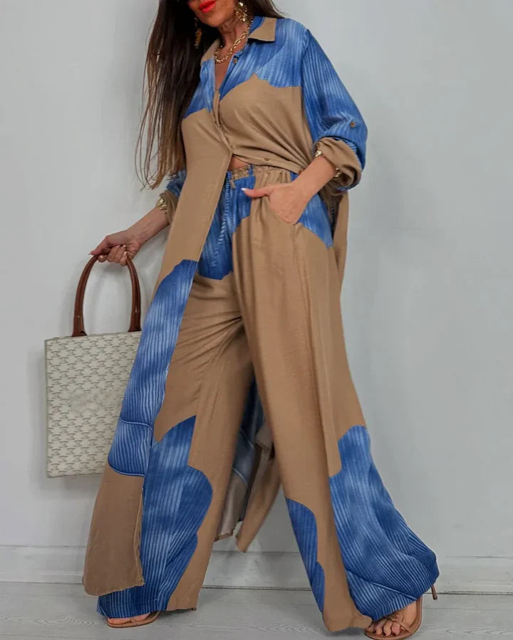 Elegantes Damen Set mit langem Hemd und weiter Hose