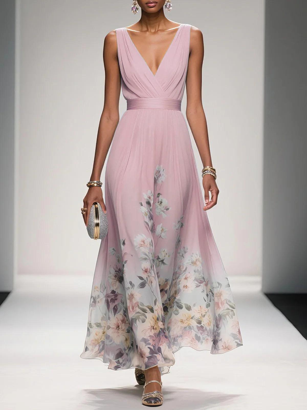 Maxikleid mit Blumenmuster und ärmellosem Schnitt in A-Linie